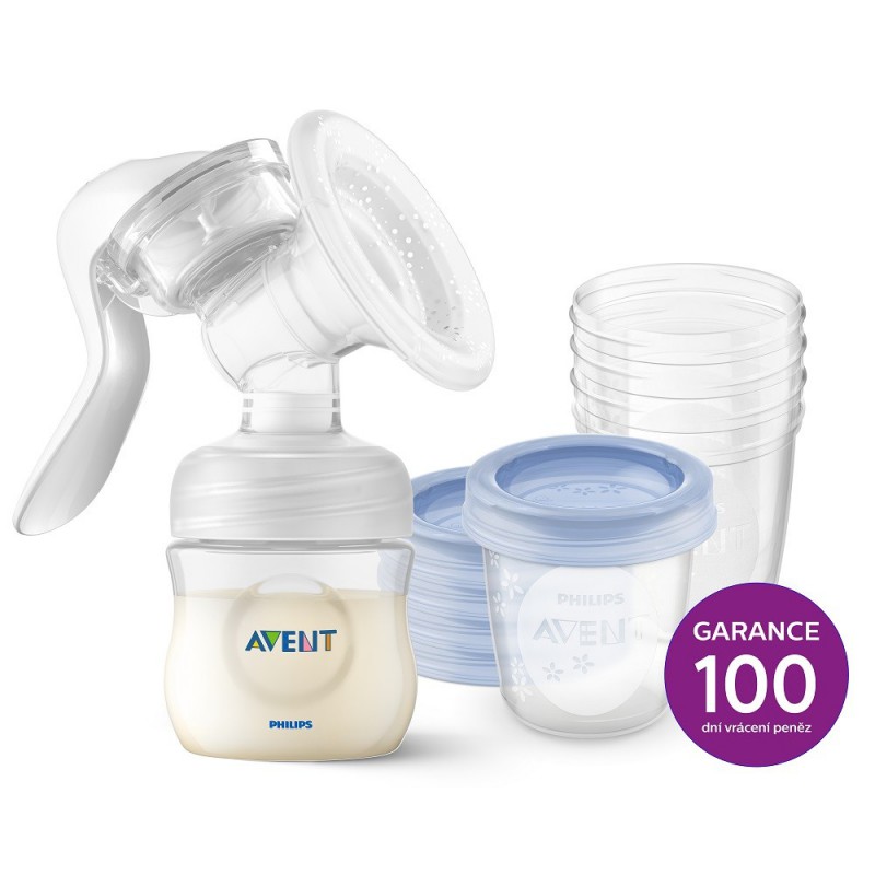 Odsávačka materského mlieka manuálna + VIA 180 ml 5 ks - Philips AVENT Odsávačka materského mlieka manuálna + VIA 180 ml 5 ks - Philips AVENT