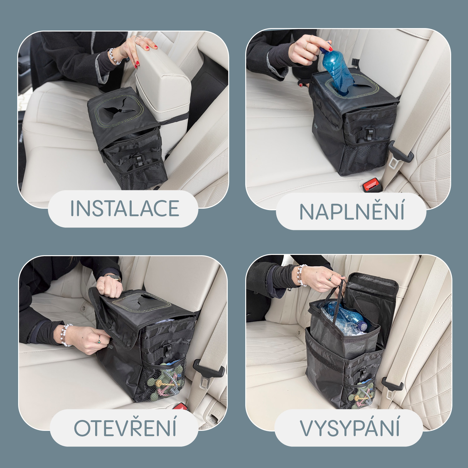 Vodotesný odpadkový kôš do auta s vekom – Obrázok 4