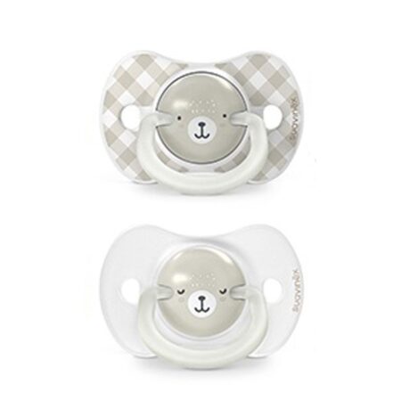 SUAVINEX | Cumlík DEŇ&NOC fyziologický silikón WILD & FREE 6-18 m - 2 ks - sivé