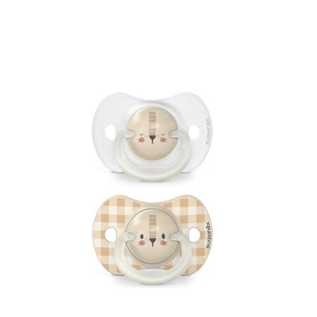 SUAVINEX | Cumlík DEŇ&NOC fyziologický silikón 0-6 m 2ks - krémový lev