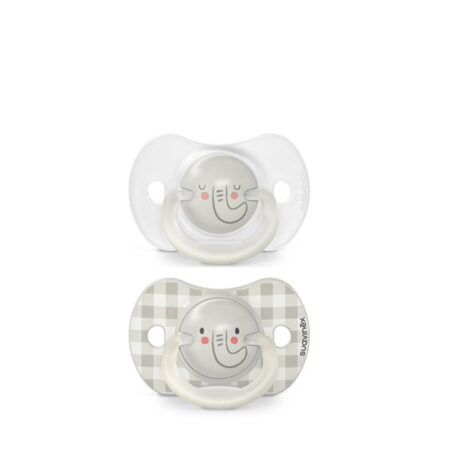 SUAVINEX | Cumlík DEŇ&NOC fyziologický silikón 0-6 m 2ks - sivý slon