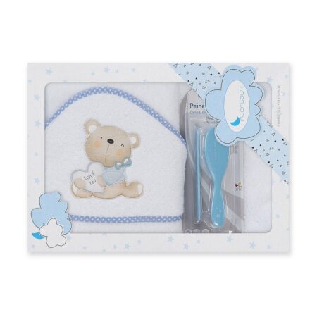 INTERBABY | Osuška froté MACKO LOVE + kefa - BIELO/MODRÁ