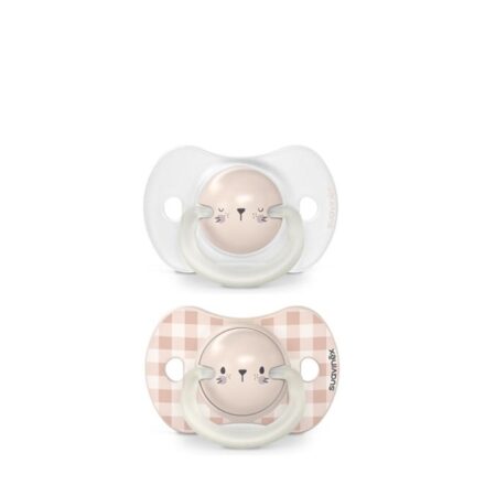 SUAVINEX | Cumlík DEN&NOC fyziologický silikón 0-6 m 2ks - ružový králik