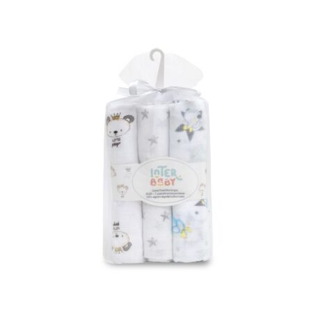 INTERBABY | Plienka ZVIERATKA 3 kusy 80x80 cm - BIELO/ŠEDÁ
