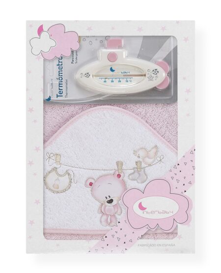 INTERBABY | Osuška BIELIZEŇ + teplomer - RUŽOVÁ