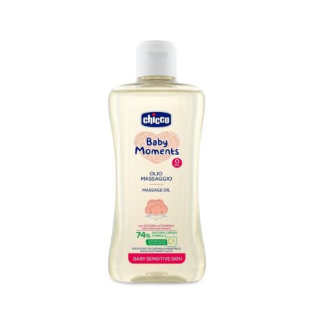 CHICCO Masážny olej na mliečnu krustu s bavlnou a vitamínom E, Baby Moments Sensitive 200 ml,