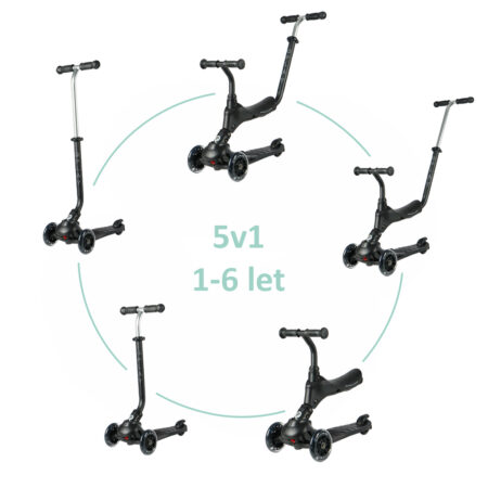 QPLAY Kolobežka Sema Pro Black, 5 v 1, s LED kolieskami