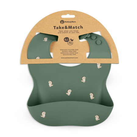 PETITE&MARS Podbradník silikónový Take&Match Green Dinos