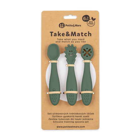 PETITE&MARS Set 3 ks silikónových tréningových lyžičiek Take&Match