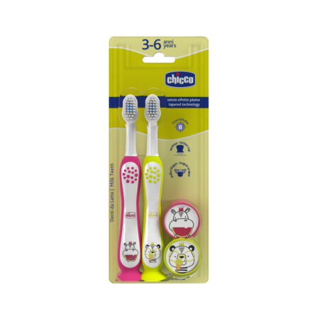 CHICCO Set zubných kefiek pre deti Hippo-Panda 3-6r,