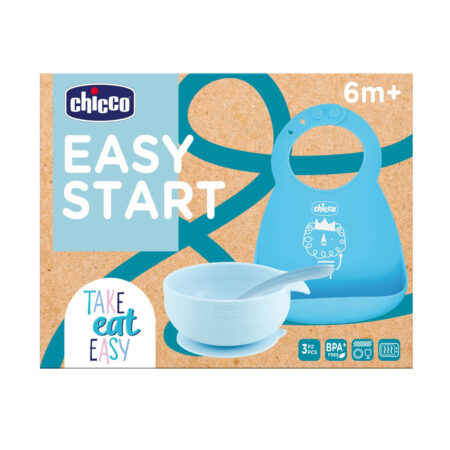CHICCO Set jedálenský silikónový - blue,