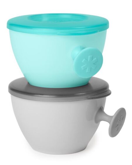 SKIP HOP Misky s vrchnákom a držiakom Easy Grab Grey,Teal 2 x 240 ml,