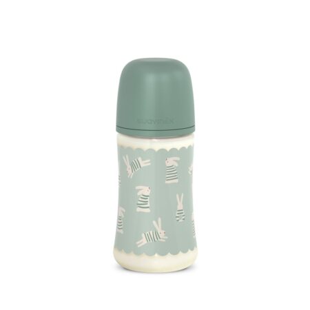 SUAVINEX | Dojčenská fľaša WONDERLAND NEW 270ml FYZIOL PRŮTOK M - zelený králik