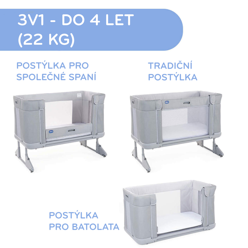 CHICCO Postieľka Next2Me Forever - Moon Grey – Obrázok 2