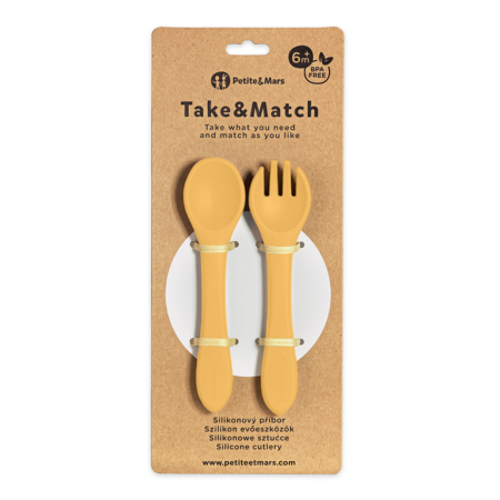 PETITE&MARS Príbor silikónový Take&Match Intense Ochre 6m+